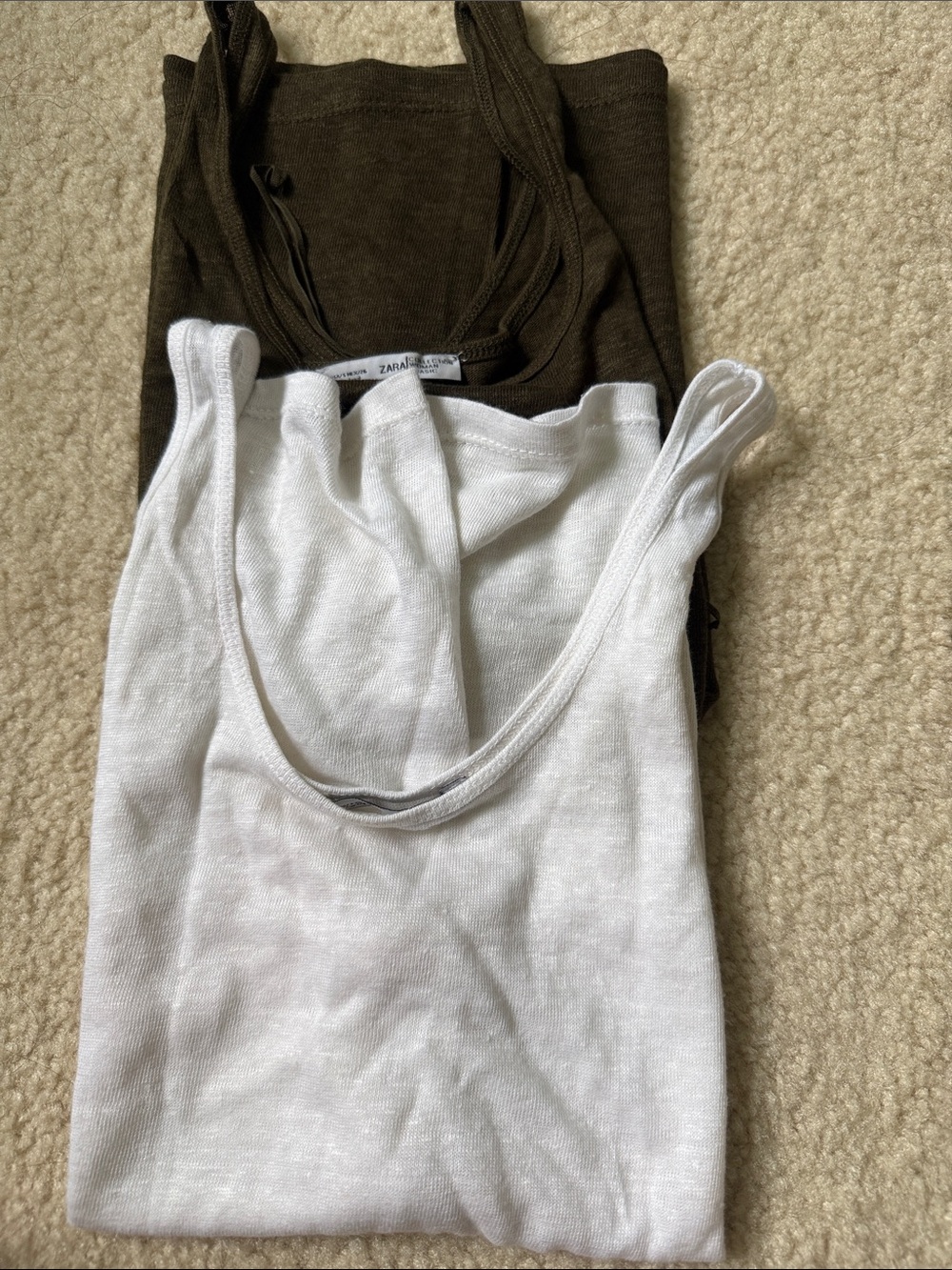 Zara White & Green Ribbed Tank Tops - Pack of 2 size S 100% Linen
